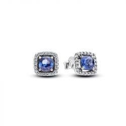 Boucles d'oreilles femme puces pandora argent 925/1000 halo bleu carré scintillant 293551c01 - puces - edora - 0