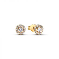 Boucles d'oreilles femme puces pandora dorées  halo pavé rond 263019c01 - puces - edora - 0