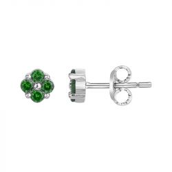 Boucles d'Oreilles Femme Puces ARGENT 925/1000 et Spinelles Vertes EDO70400689