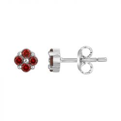 Boucles d'Oreilles Femme Puces ARGENT 925/1000 et Spinelles Rouges EDO70400690