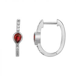 Boucles d'Oreilles Femme Créoles EDORA ARGENT 925/1000 et Spinelles rouges 70400666