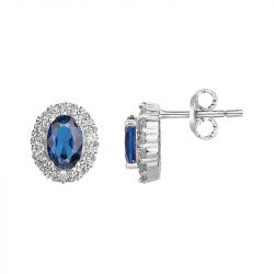 Boucles d'Oreilles Femme Puces EDORA ARGENT 925/1000 et Spinelles bleues 70400425