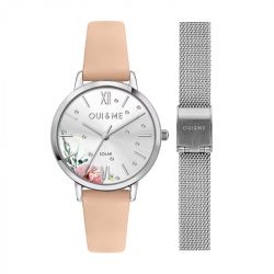 Montre coffret femme solaire oui&me cuir rose et acier argenté me010373 - montres-femme - edora - 0